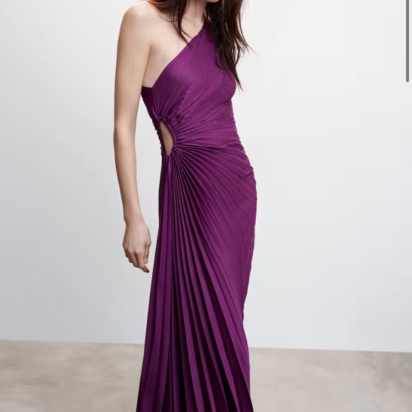MANGO Purple Asymmetrical Pleated Dress 4 Wedding Guest - Picture 2 of 5